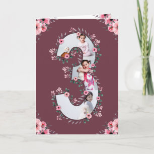 Carte Gros 3ème anniversaire fille photo Collage Fleur r