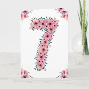 Carte Gros 7e anniversaire fille Fleurs roses Lieux vert