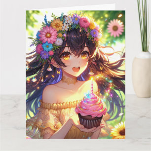 Carte Grosse jolie fille Anime Personnalisée Anniversair