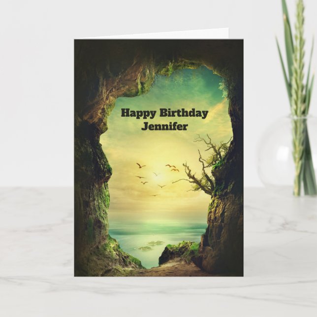 Carte Grotte surplombant une mer tropicale Anniversaire  (Devant)