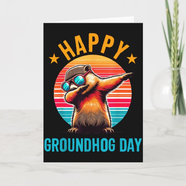 Carte Groundhog Day Happy Dabbing Ground Hog Kids Funny  (Devant)