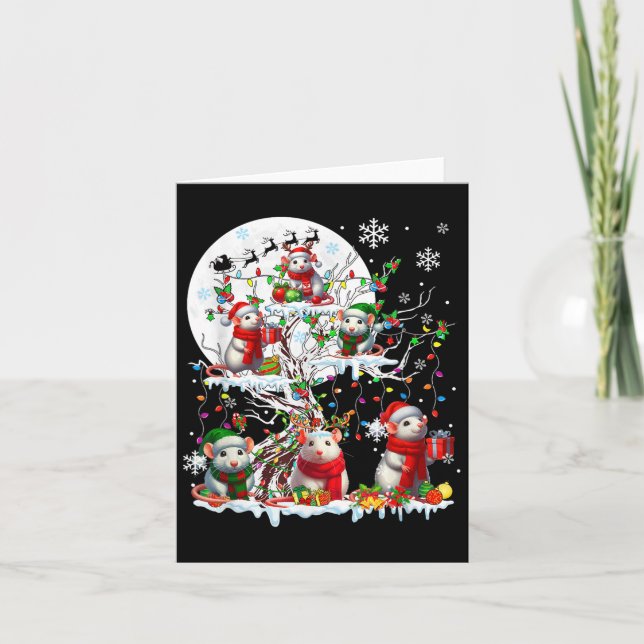 Carte Groupe Père Noël Reindeer Elf Rats Sur Arbre Noël  (Devant)