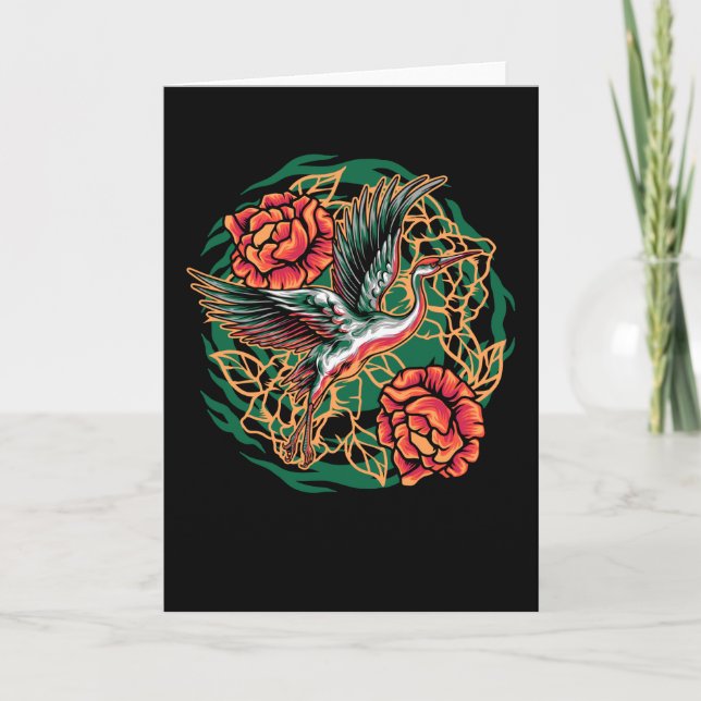 Carte Grues volantes japonaises avec design Rose (Devant)
