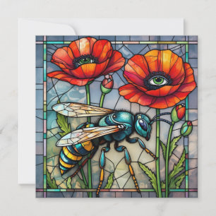 Carte Guêpe frelon abeille vitrail poppy fleur insecte 