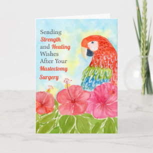 Carte Guérison après mastectomie Ara scarlates, Hibiscus