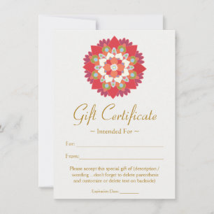 Carte Guérison Arts Red Lotus Flower Certificat cadeau