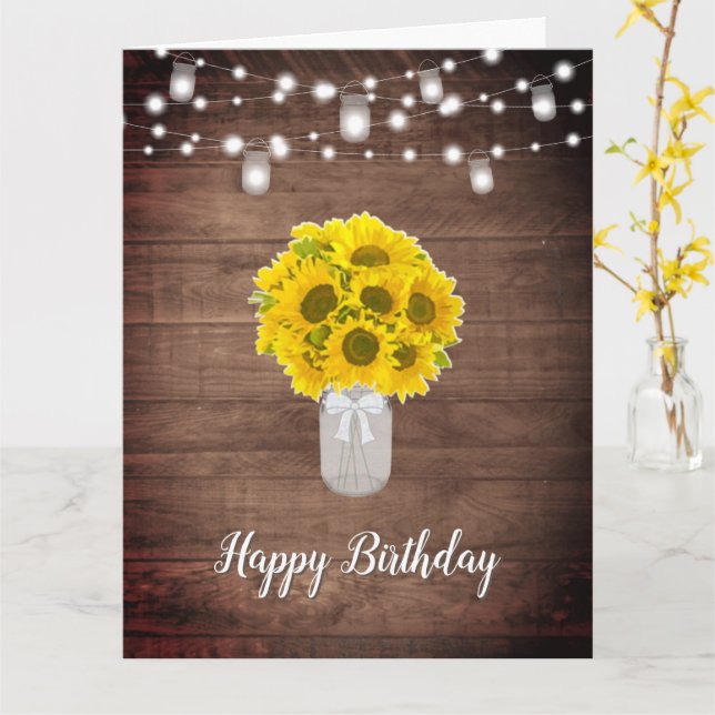 Carte Guirlande lumineuse tournesols rustiques avec pot  (Fleur jaune)