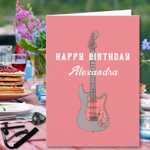 Carte Guitare électrique rose personnalisée Joyeux Anniv