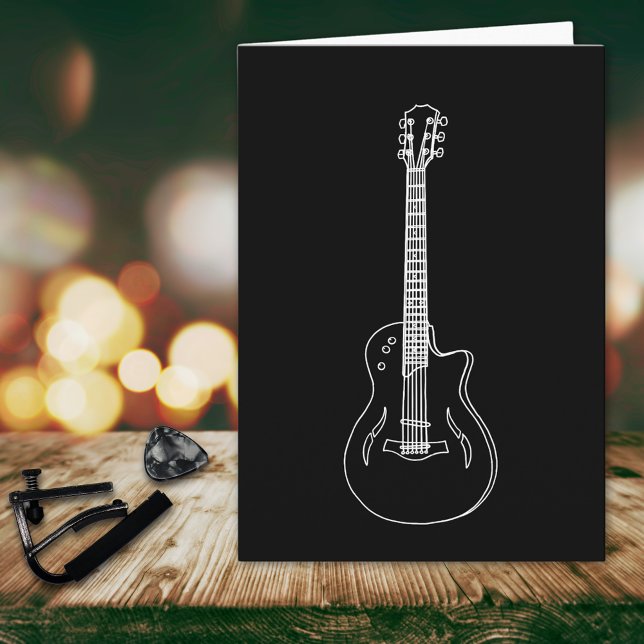 Carte Guitare monochrome Dessin simple Anniversaire (Monochrome guitar simple line art modern birthday greeting card guitarist musician music teacher)