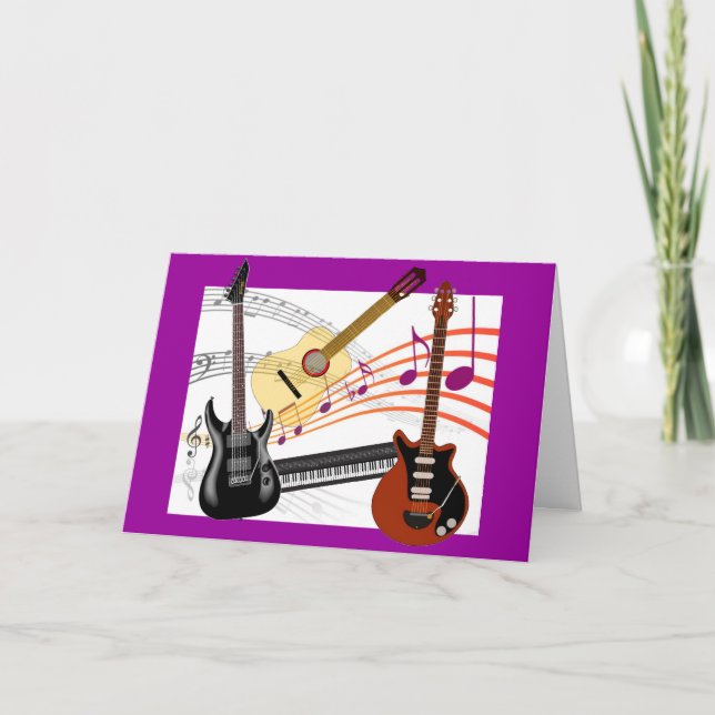 Carte Guitares cool Notes clavier et musique Anniversair (Devant)