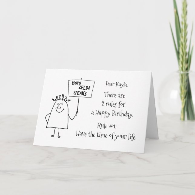 Carte Guru Zelda cite des mots drôles de sagesse Anniver (Devant)