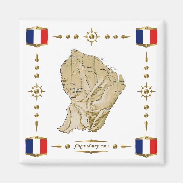 Carte Guyane + Magnet des drapeaux (Devant)