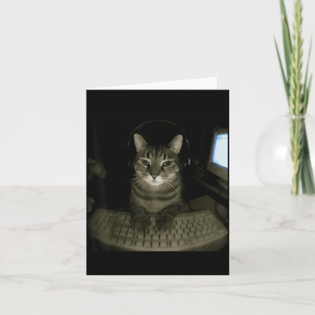 Carte Hacker Cat Meme Funny Computer Cat Kitten Gamer Ca (Devant)