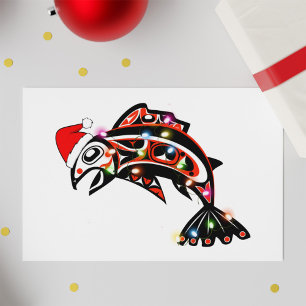 Carte Haida Esprit Saumon Animal avec lumières de Noël