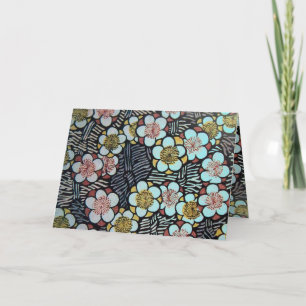 CARTE HAIKU/BLACK WHITE PINK BLUE SPRING FLOWERS