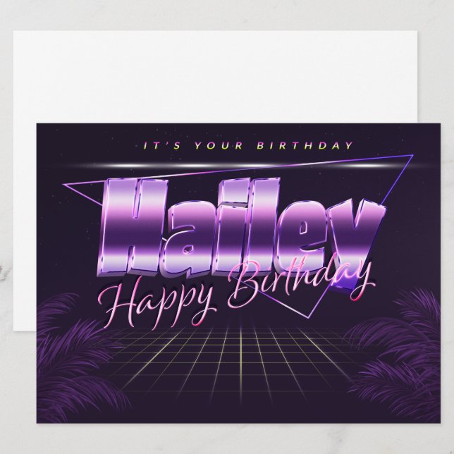 Carte Hailey Nom Prénom lila retro Map Anniversaire (Devant / Derrière)