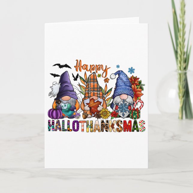 Carte Hallothanksmas Gnomes Halloween Thanksgiving Joyeu (Devant)