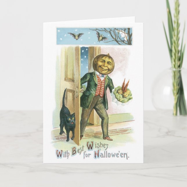 Carte Halloween à l'ancienne, homme Citrouille (Devant)