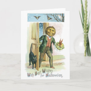 Carte Halloween à l'ancienne, homme Citrouille