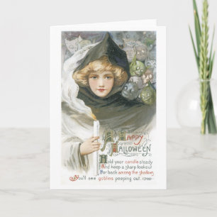 Carte Halloween à l'ancienne, les filles rencontrent les