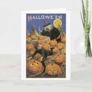 Carte Halloween à l'ancienne, sorcière