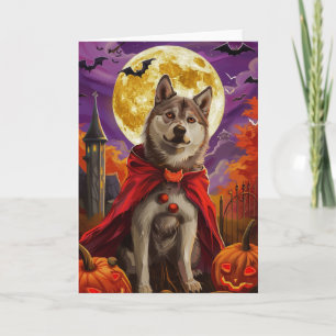 Carte Halloween Américain Akita Vampire Citrouilles peur