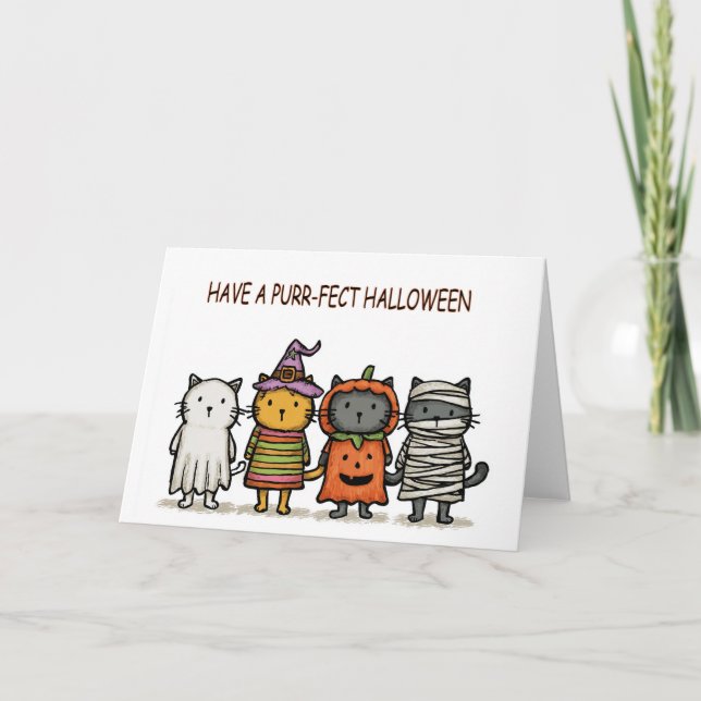 Carte Halloween amusant chats heureux (Devant)