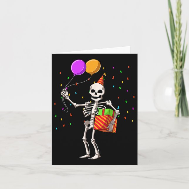 Carte Halloween Anniversaire Soirée Skeleton Anniversair (Devant)