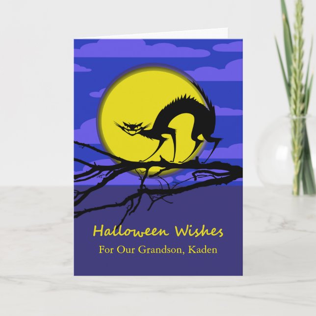 Carte Halloween avant personnalisé pour Grand-fils, Chat (Devant)