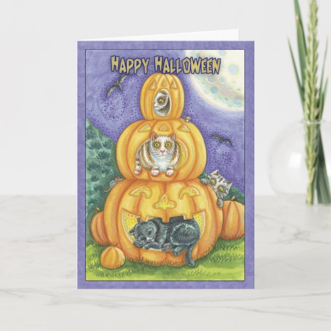 carte halloween avec chats en citrouille (Devant)