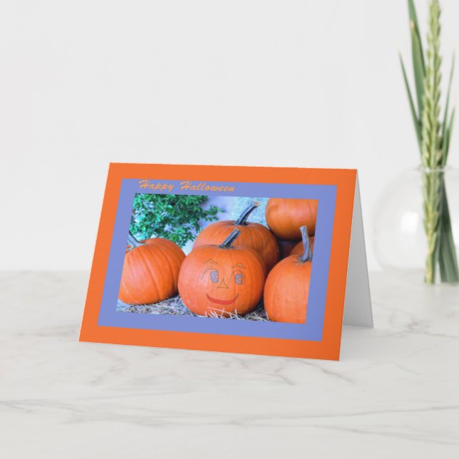 Carte Halloween avec Citrouille souriant (Devant)