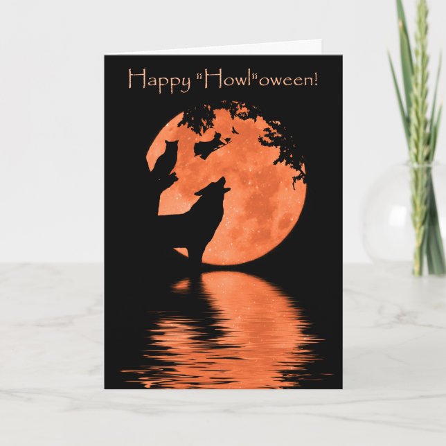 Carte Halloween avec le loup et la sorcière (Devant)