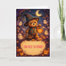 carte Halloween avec un ours en peluche mignon