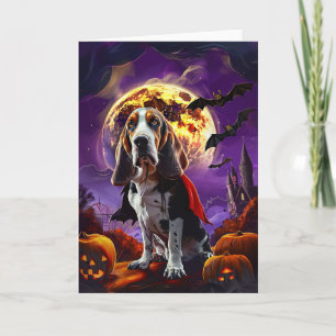 Carte Halloween Basset Hound Chien Citrouilles Épouvanta