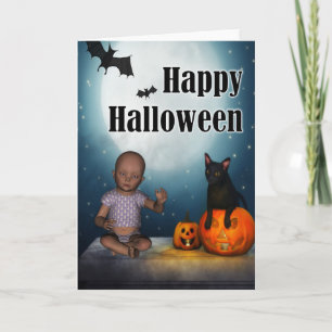 Carte Halloween bébé et chauve-souris