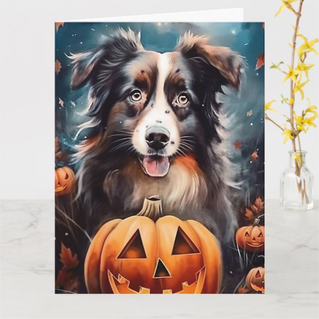 Carte Halloween Berger Australien Avec Citrouilles Effra (Fleur jaune)