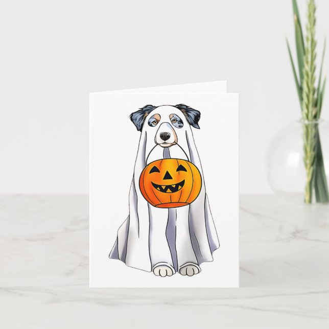 Carte Halloween berger australien drôle costume fantôme (Devant)