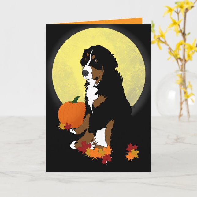Carte Halloween bernois Mountain Dog (Fleur jaune)