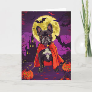 Carte Halloween Bouledogue Français Vampire Citrouilles