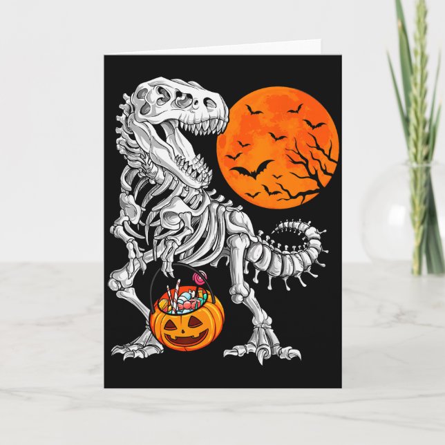 Carte Halloween Boys Dinosaur Skeleton T Rex Y Pumpkin M (Devant)