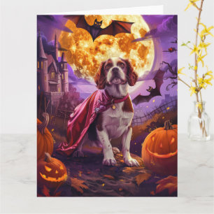 Carte Halloween Brittany Spaniel Vampire Citrouilles Eff