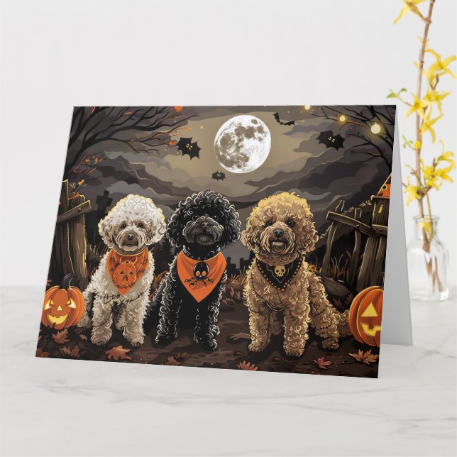 Carte Halloween caniche Éffrayant (Fleur jaune)