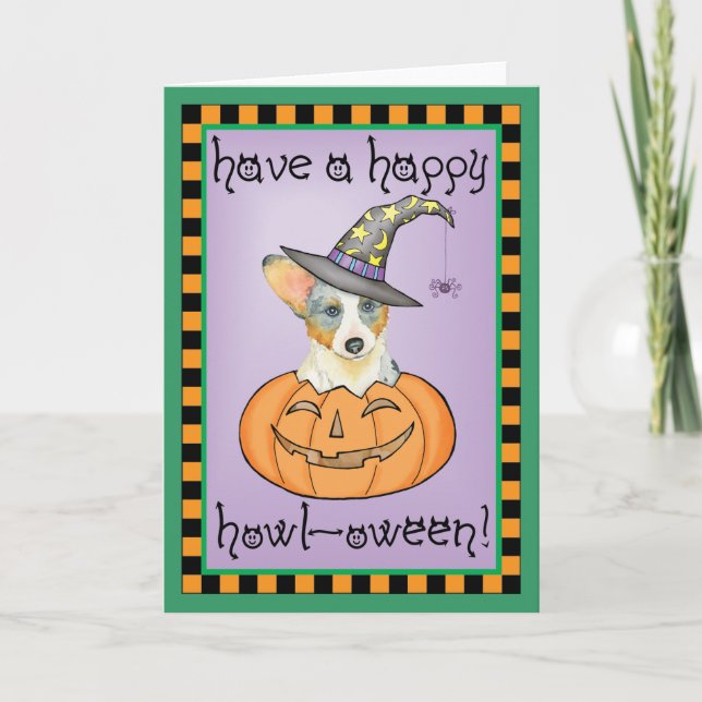 Carte Halloween Cardigan Welsh Corgi (Devant)