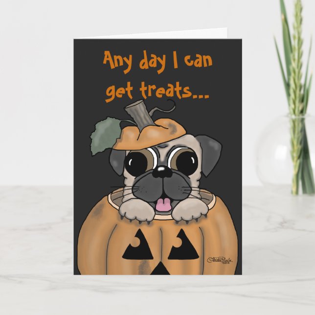 Carte Halloween-Carlin heureux dans la lanterne de Jack (Devant)