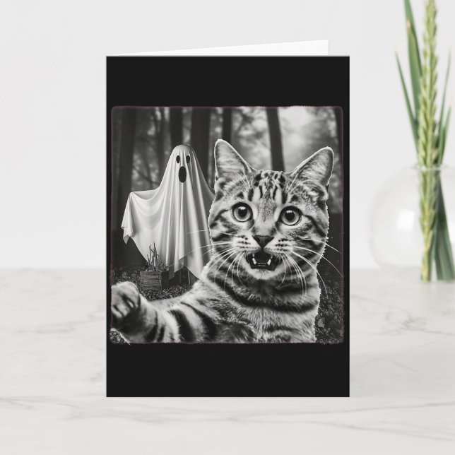 Carte Halloween Cat Selfie With Soky Ghost  (Devant)