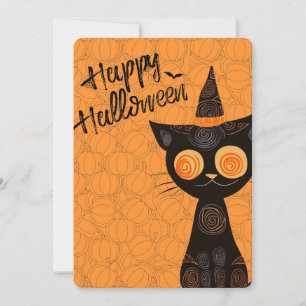 Carte Halloween/chat/citrouille/automne