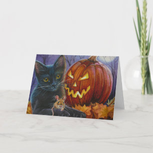Carte Halloween Chat et Souris No. 2 Aquarelle Art