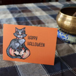 Carte Halloween Chat Noir Jack-o'-lantern
