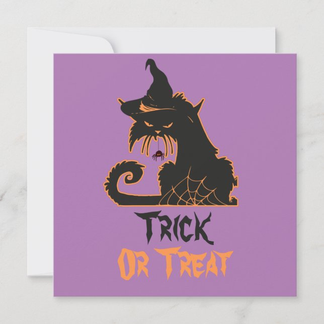 Carte Halloween Chat Noir Sorcière Éffrayants Araignées (Devant)
