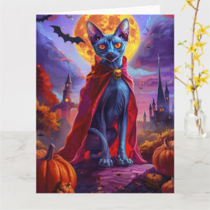 Carte Halloween Chat Oriental Bleu Vampire Citrouilles É